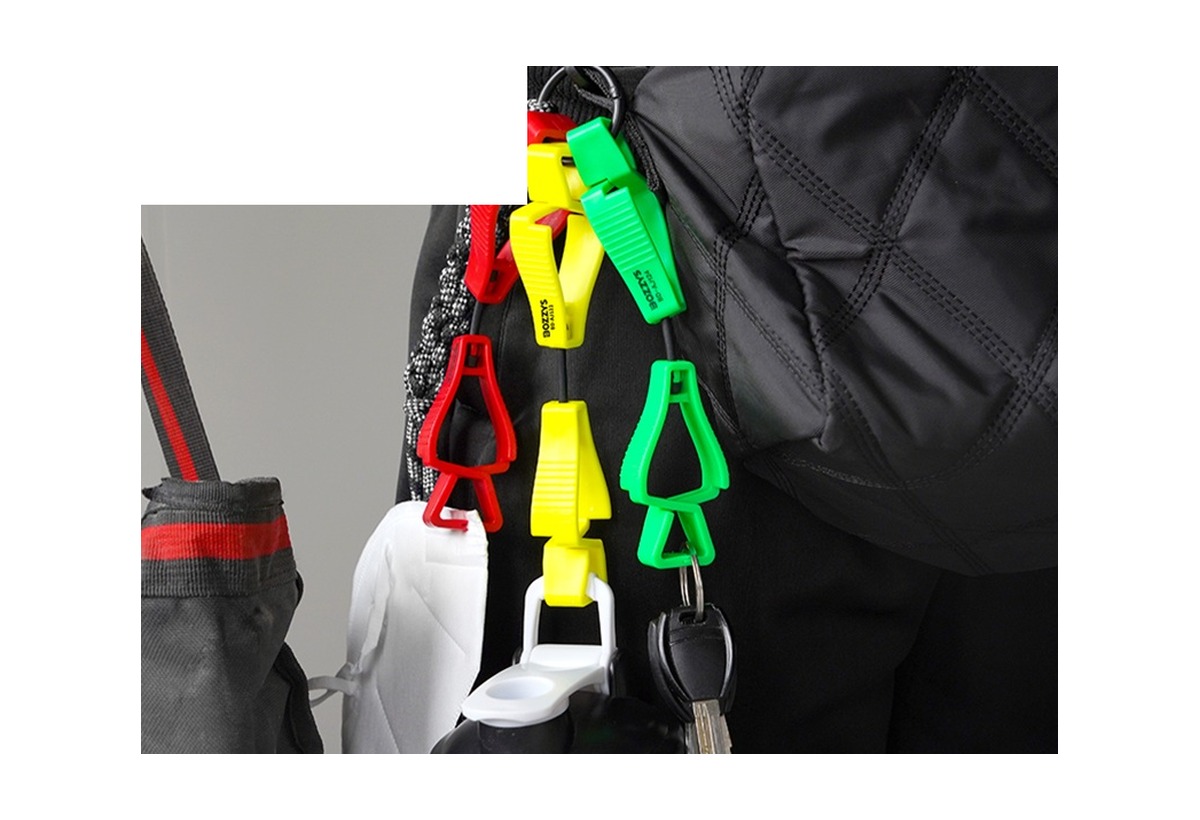 Glove clips attached to work bag