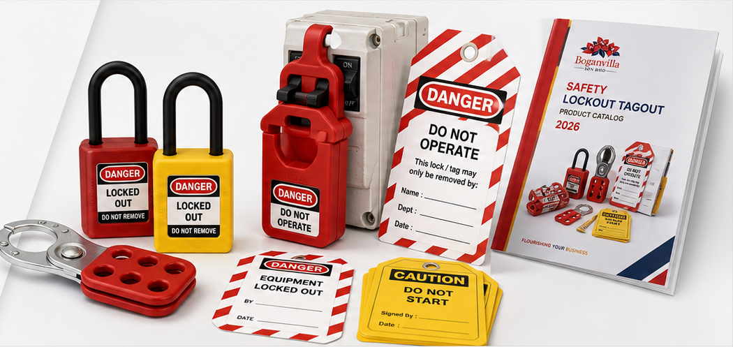 Lockout tagout padlocks, tags, breaker lockout, caution labels, and Boganvilla product catalog