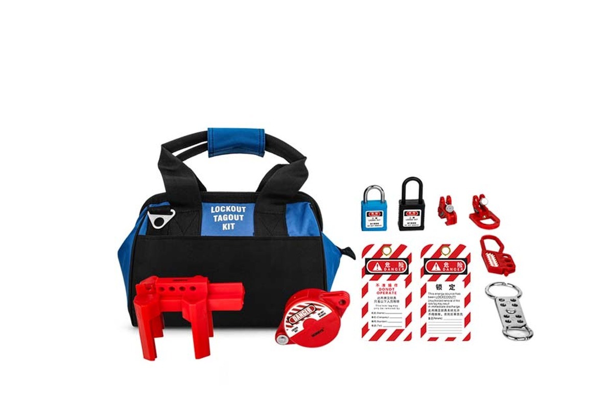 Safety lockout combination bag with devices