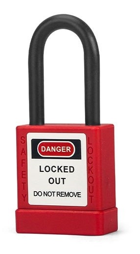 Red coated safety padlock