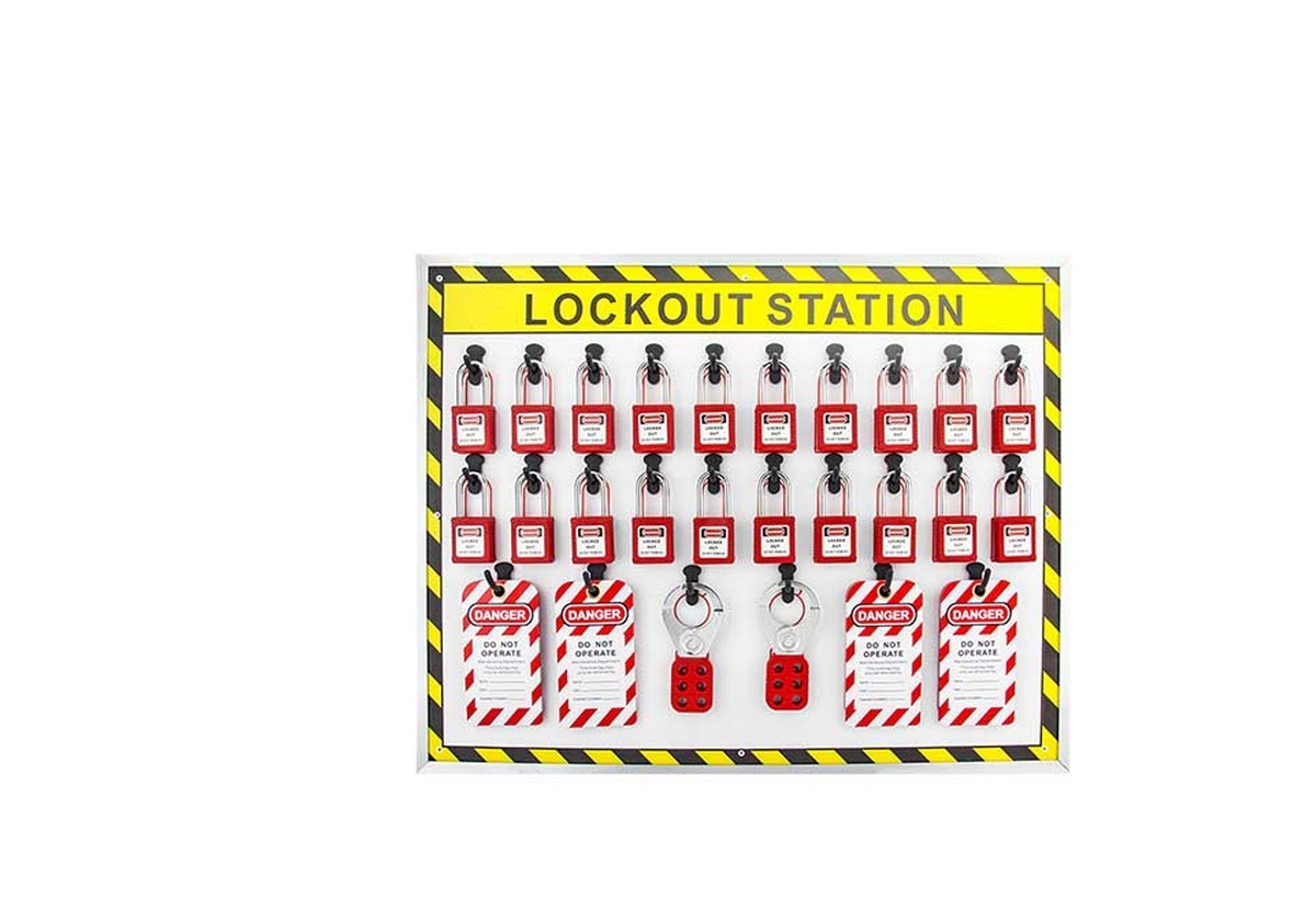 Open lockout station with locks and tags