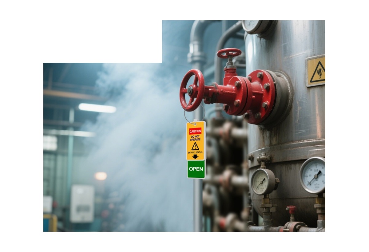 Valve warning status lockout sign